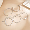 Punkinspired Polished Metal Open Cuff Bracelet Set With Faux Pearl Chain And Layered Geometric Design