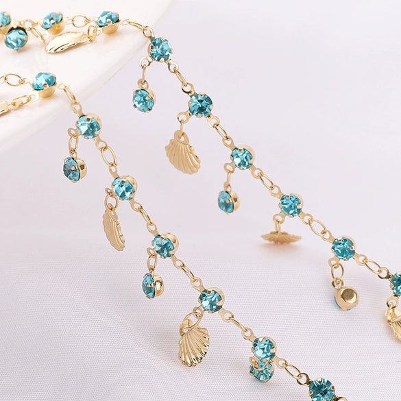 Pure Copper Rhinestone Shell Chain Headwear Tassel Chain Jewelry Accessories