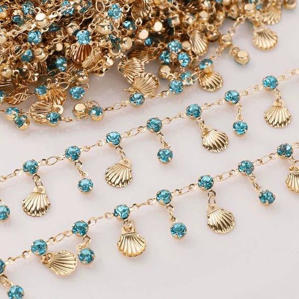 Pure Copper Rhinestone Shell Chain Headwear Tassel Chain Jewelry Accessories