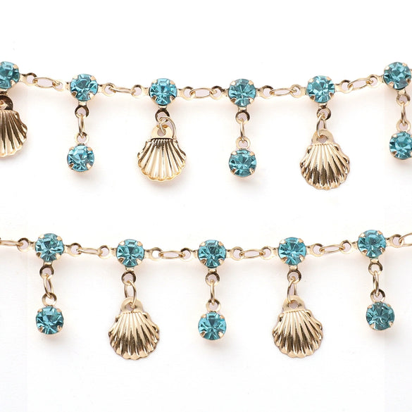 Pure Copper Rhinestone Shell Chain Headwear Tassel Chain Jewelry Accessories