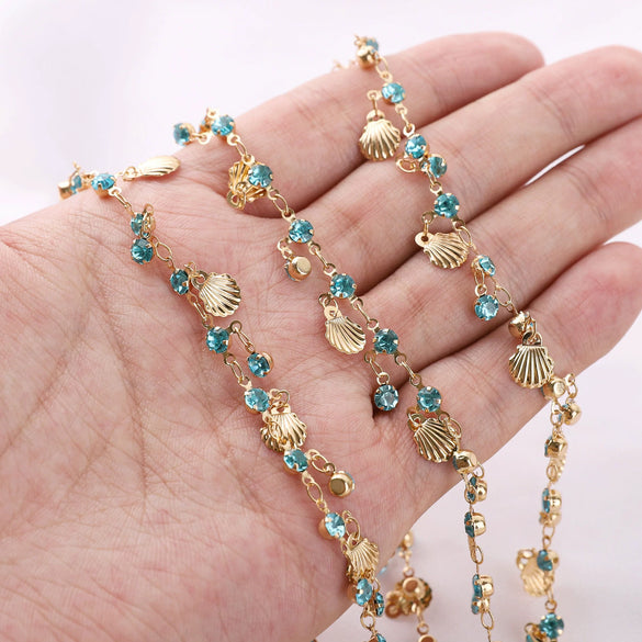 Pure Copper Rhinestone Shell Chain Headwear Tassel Chain Jewelry Accessories