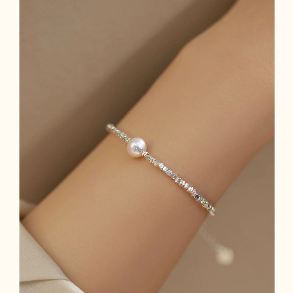 Pure Silver Natural Freshwater Pearl Bracelet With Broken Silver And Ins Style For Unisex