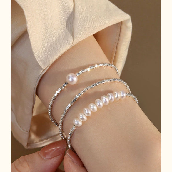 Pure Silver Natural Freshwater Pearl Bracelet With Broken Silver And Ins Style For Unisex
