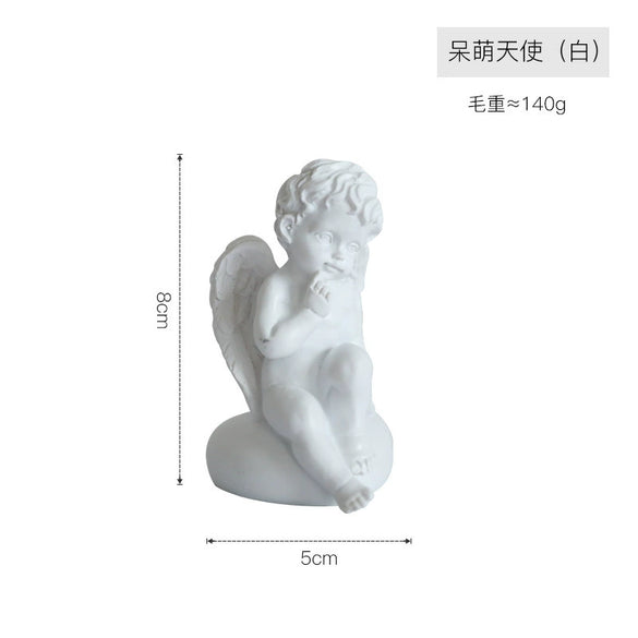 Pure White Resin Flower Fairy Angel Girl Heart Sculpture Modern Decorative Desktop Ornament Commemorative Figurine