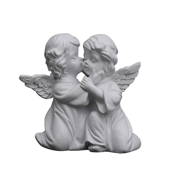 Pure White Resin Flower Fairy Angel Girl Heart Sculpture Modern Decorative Desktop Ornament Commemorative Figurine