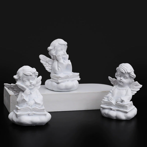Pure White Resin Flower Fairy Angel Girl Heart Sculpture Modern Decorative Desktop Ornament Commemorative Figurine