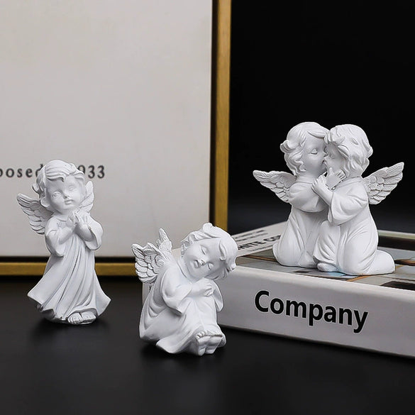Pure White Resin Flower Fairy Angel Girl Heart Sculpture Modern Decorative Desktop Ornament Commemorative Figurine