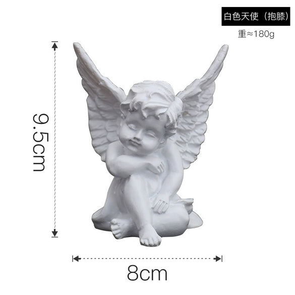 Pure White Resin Flower Fairy Angel Girl Heart Sculpture Modern Decorative Desktop Ornament Commemorative Figurine