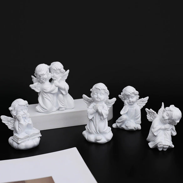 Pure White Resin Flower Fairy Angel Girl Heart Sculpture Modern Decorative Desktop Ornament Commemorative Figurine