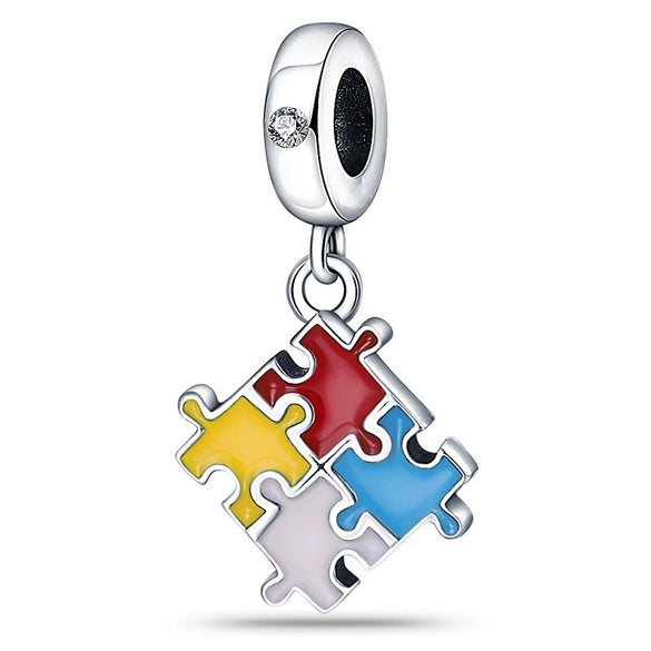 Puzzle Colorful Series Silver Plated Pendant Diy Bracelet Necklace With Dripping Oil Design