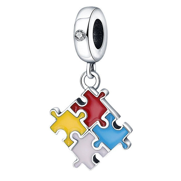 Puzzle Colorful Series Silver Plated Pendant Diy Bracelet Necklace With Dripping Oil Design
