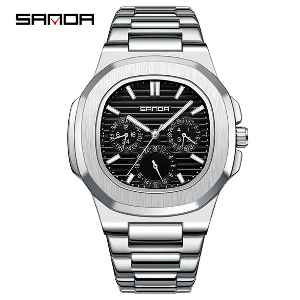 Quartz Men's Watch Zinc Alloy Case Steel Band Round Dial Leisure Style Waterproof