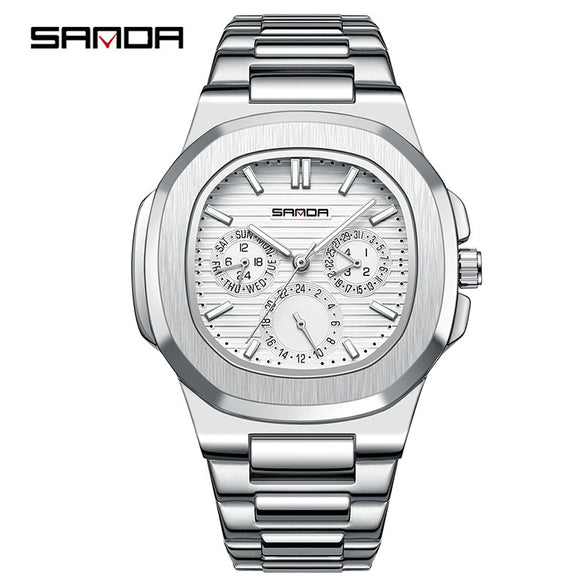 Quartz Men's Watch Zinc Alloy Case Steel Band Round Dial Leisure Style Waterproof