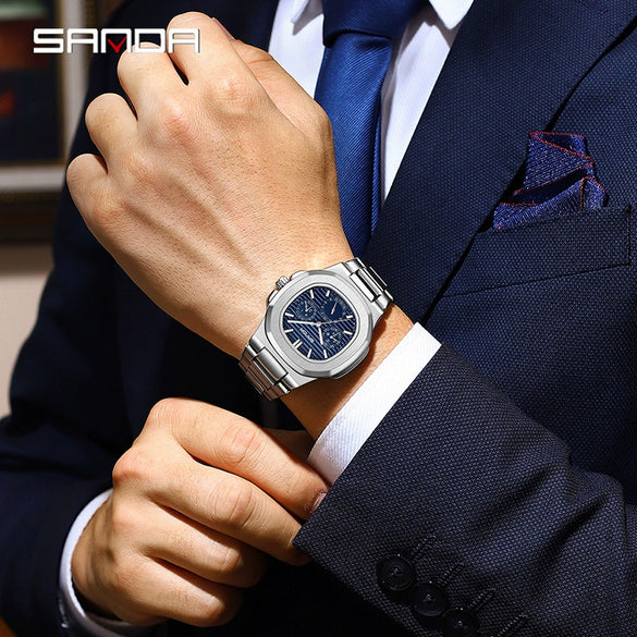 Quartz Men's Watch Zinc Alloy Case Steel Band Round Dial Leisure Style Waterproof