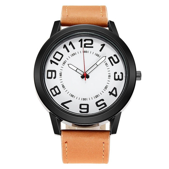 Quartz Watch Alloy Case Imitation Leather Strap Round Dial Leisure Style Men's Watch