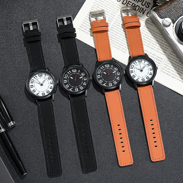 Quartz Watch Alloy Case Imitation Leather Strap Round Dial Leisure Style Men's Watch