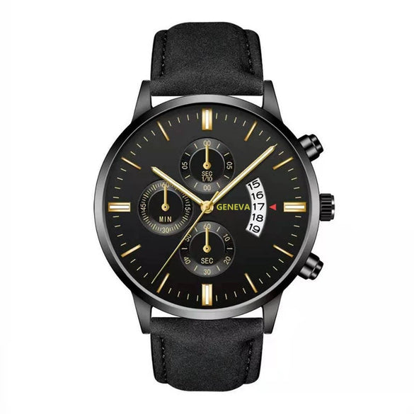 Quartz Watch Alloy Case Imitation Leather Strap Round Dial Men's Fashion Business Watch