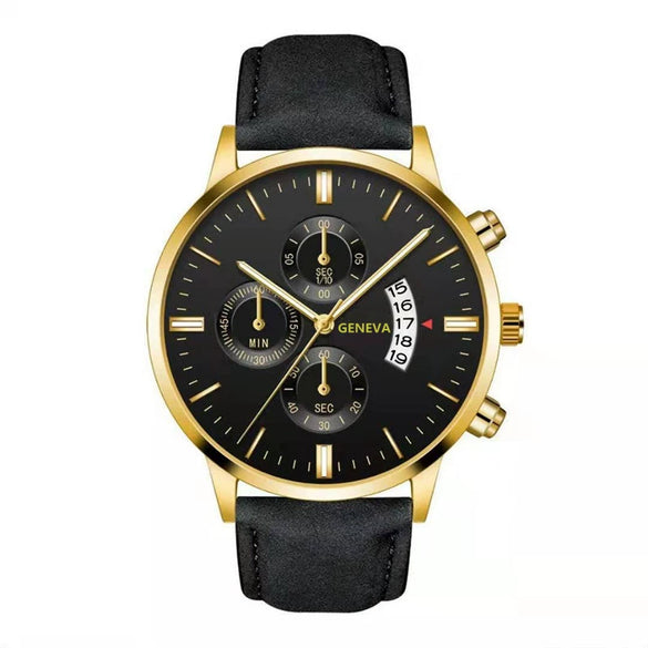 Quartz Watch Alloy Case Imitation Leather Strap Round Dial Men's Fashion Business Watch