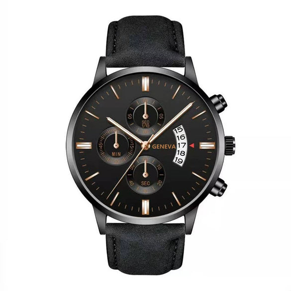 Quartz Watch Alloy Case Imitation Leather Strap Round Dial Men's Fashion Business Watch