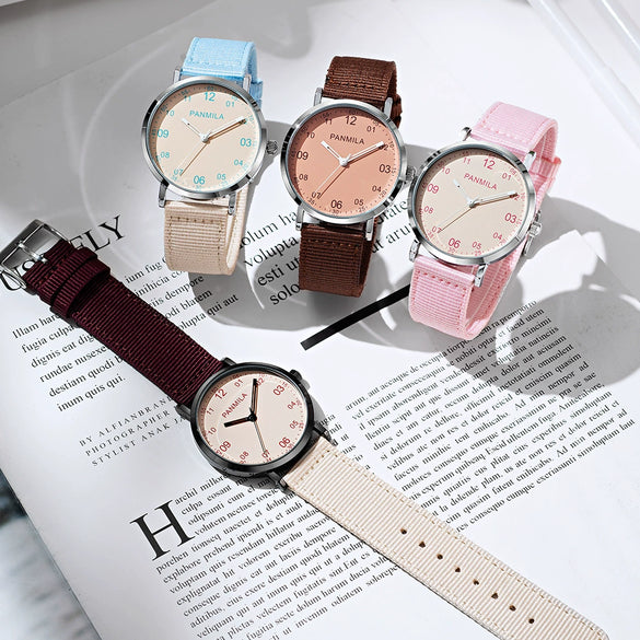Quartz Watch Alloy Case Nylon Strap Stainless Steel Buckle Round Dial