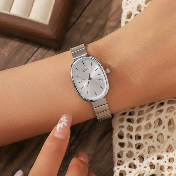 Quartz Watch Alloy Case Stainless Steel Strap Oval Dial Fashion Women's Watch