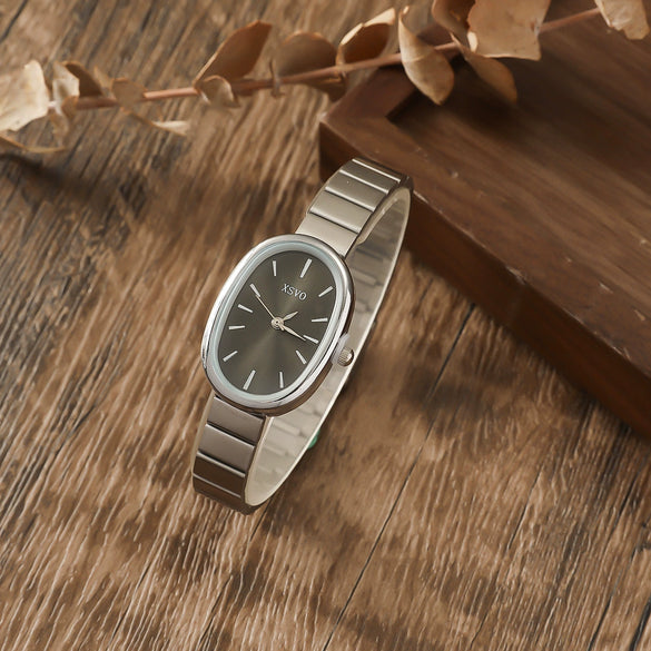 Quartz Watch Alloy Case Stainless Steel Strap Oval Dial Fashion Women's Watch