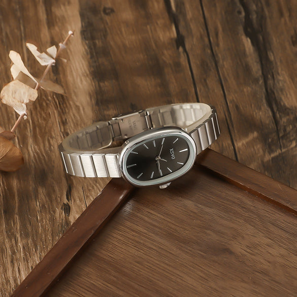 Quartz Watch Alloy Case Stainless Steel Strap Oval Dial Fashion Women's Watch