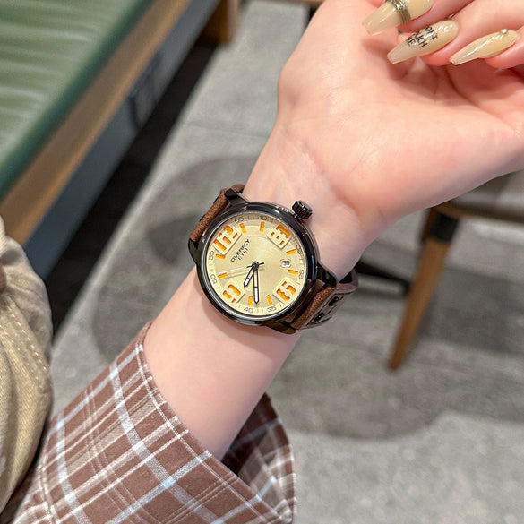 Quartz Watch Alloy Casual Round Couple Belt