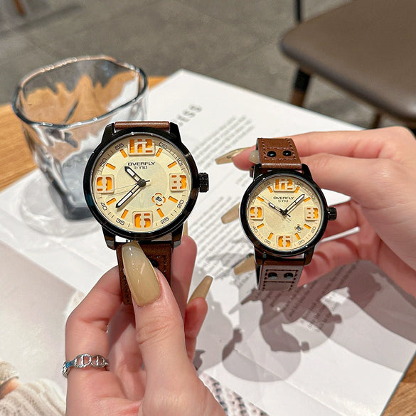Quartz Watch Alloy Casual Round Couple Belt