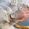 Quartz Watch Retro Style Round Dial Roman Numerals Alloy Case Bamboo Steel Band Women's