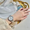 Quartz Watch Retro Style Round Dial Roman Numerals Alloy Case Bamboo Steel Band Women's