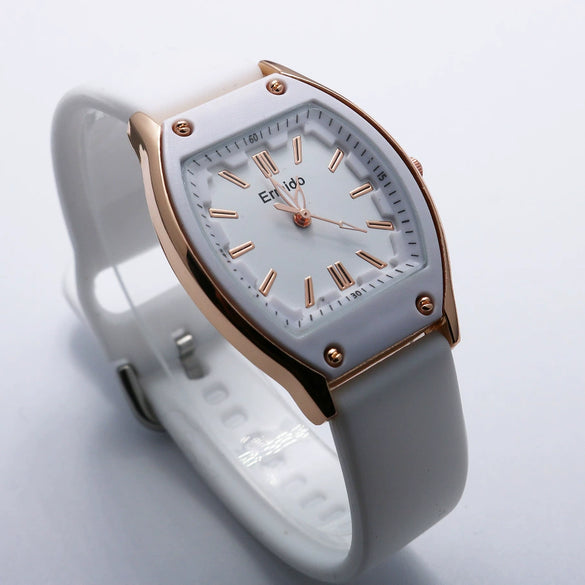 Quartz Watch Silicone Alloy Mineral Reinforced Glass Mirror Stainless Steel Buckle Barrel Shape Female Leisure