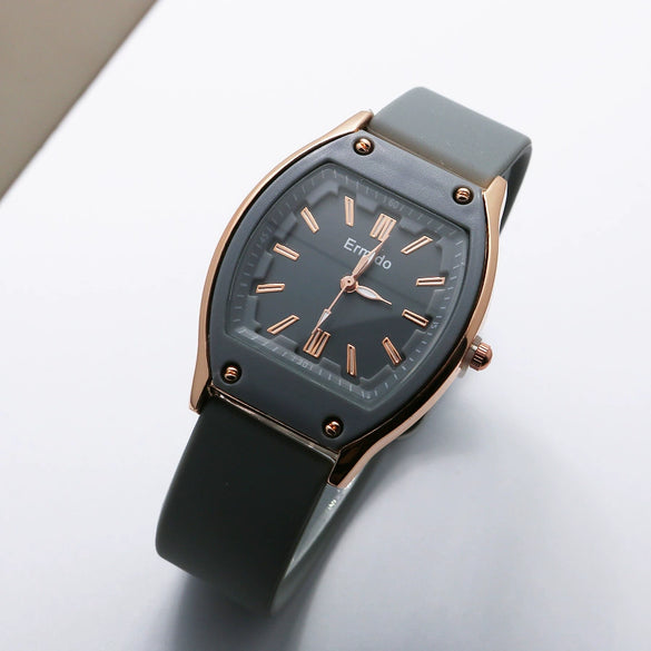 Quartz Watch Silicone Alloy Mineral Reinforced Glass Mirror Stainless Steel Buckle Barrel Shape Female Leisure