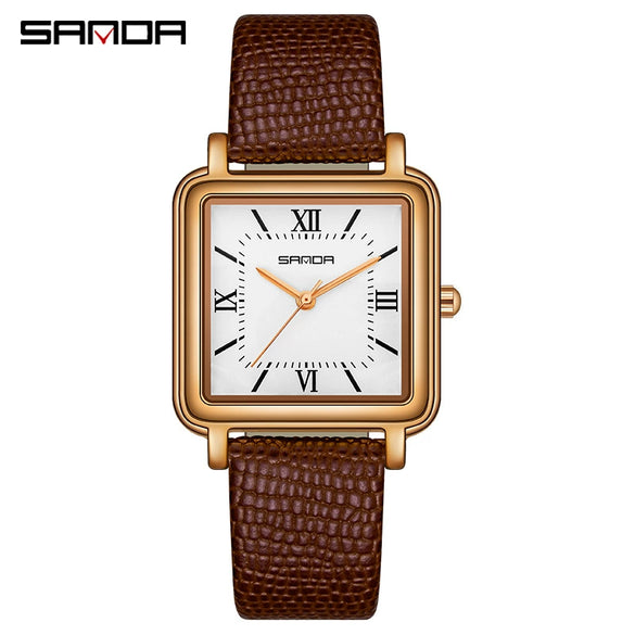 Quartz Watch Square Casual Retro Roman Numeral Leather Mesh Strap Alloy Case Mineral Reinforced Glass Mirror Stainless Steel Buckle