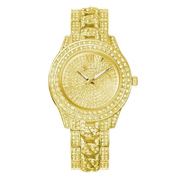 Quartz Watch Steel Band Diamond Round Alloy Fashion Style For Men And Women