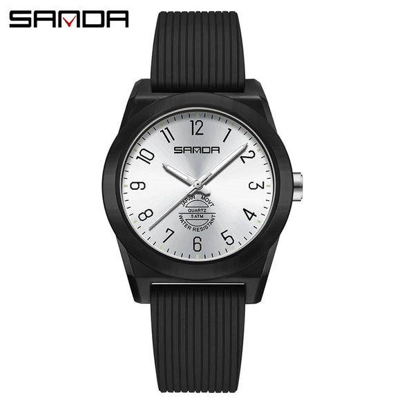 Quartz Watch Tpu Strap Abs Case Round Dial Casual Style Student Waterproof