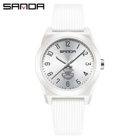 Quartz Watch Tpu Strap Abs Case Round Dial Casual Style Student Waterproof