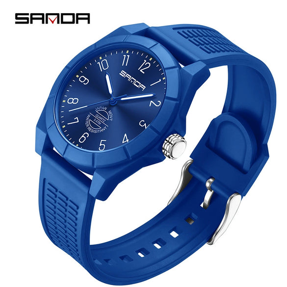Quartz Watch Tpu Strap Abs Case Round Dial Casual Style Student Waterproof