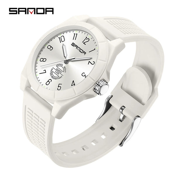 Quartz Watch Tpu Strap Abs Case Round Dial Casual Style Student Waterproof
