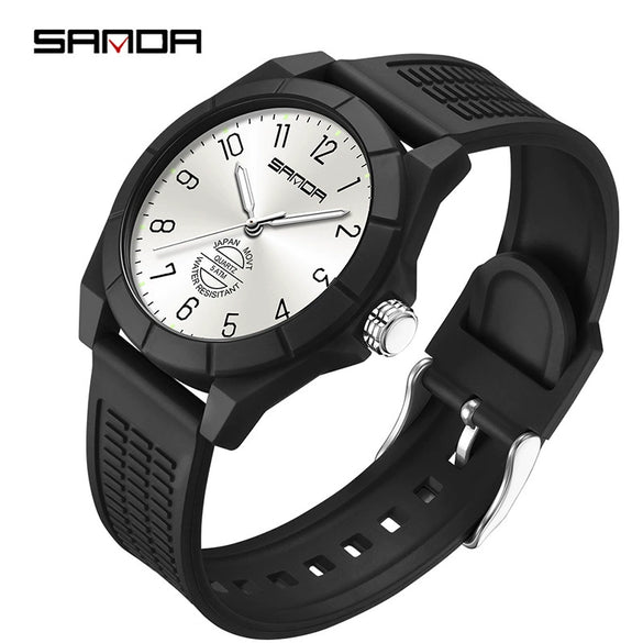 Quartz Watch Tpu Strap Abs Case Round Dial Casual Style Student Waterproof