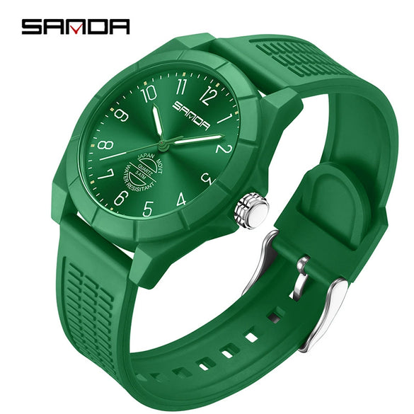 Quartz Watch Tpu Strap Abs Case Round Dial Casual Style Student Waterproof