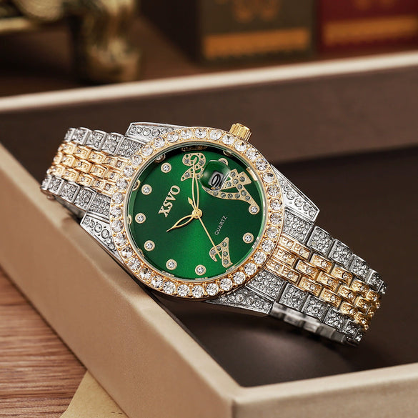 Quartz Watch With Diamondencrusted Aurora Fritillaria Dial Silicone Strap Square Alloy Case Unisex Leisure Style