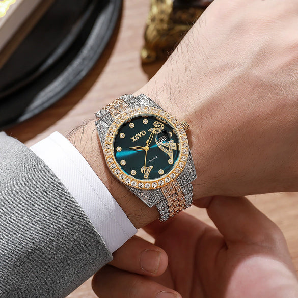 Quartz Watch With Diamondencrusted Aurora Fritillaria Dial Silicone Strap Square Alloy Case Unisex Leisure Style