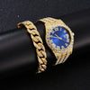 Quartz Watch With Steel Belt Full Diamond Sparkling Round Dial Metal Case Ordinary Glass Mirror Spiral Crown Universal Gender