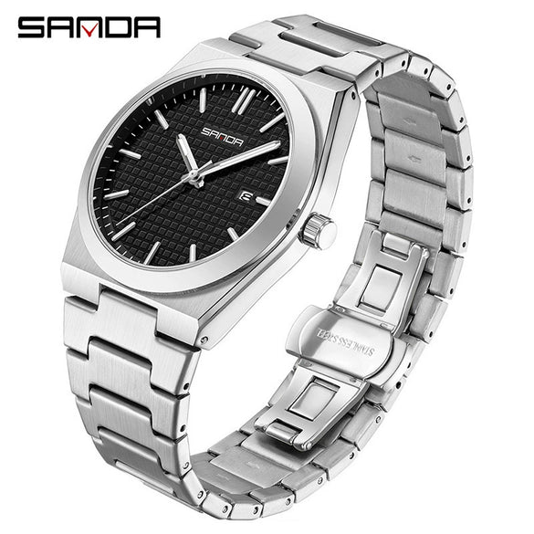 Quartz Watch Zinc Alloy Case Mineral Tempered Glass Mirror Round Dial Steel Strap Business Style Waterproof Luminous Men's Watch
