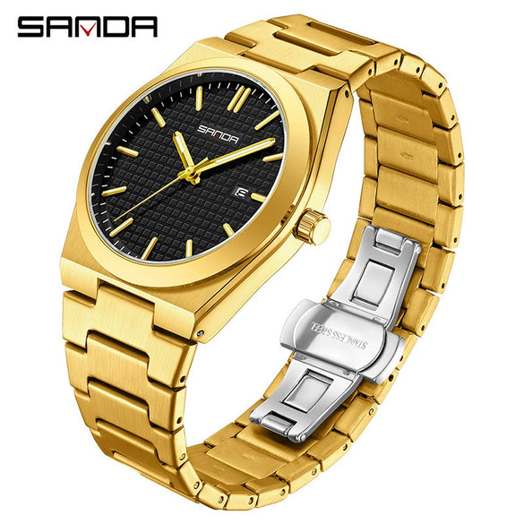 Quartz Watch Zinc Alloy Case Mineral Tempered Glass Mirror Round Dial Steel Strap Business Style Waterproof Luminous Men's Watch