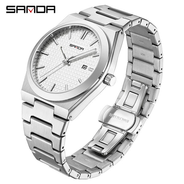 Quartz Watch Zinc Alloy Case Mineral Tempered Glass Mirror Round Dial Steel Strap Business Style Waterproof Luminous Men's Watch
