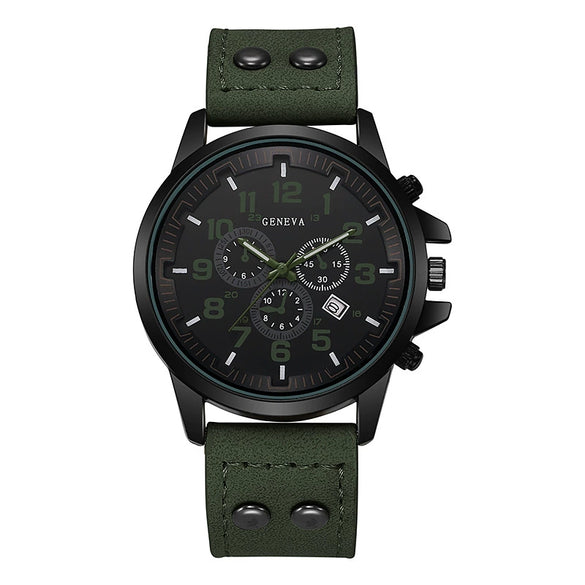 Quartz Watches Round Casual Alloy Iron Imitation Leather Ordinary Glass Mirror Spiral Crown Pin Buckle