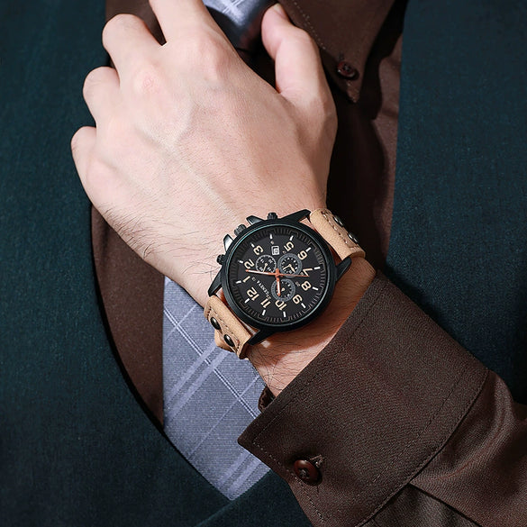 Quartz Watches Round Casual Alloy Iron Imitation Leather Ordinary Glass Mirror Spiral Crown Pin Buckle