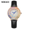 Quartz Women's Watch With Starry Sky Design Casual Light Luxury Diamondencrusted Copper Shell Doublesided Firstlayer Leather Belt Round Dial